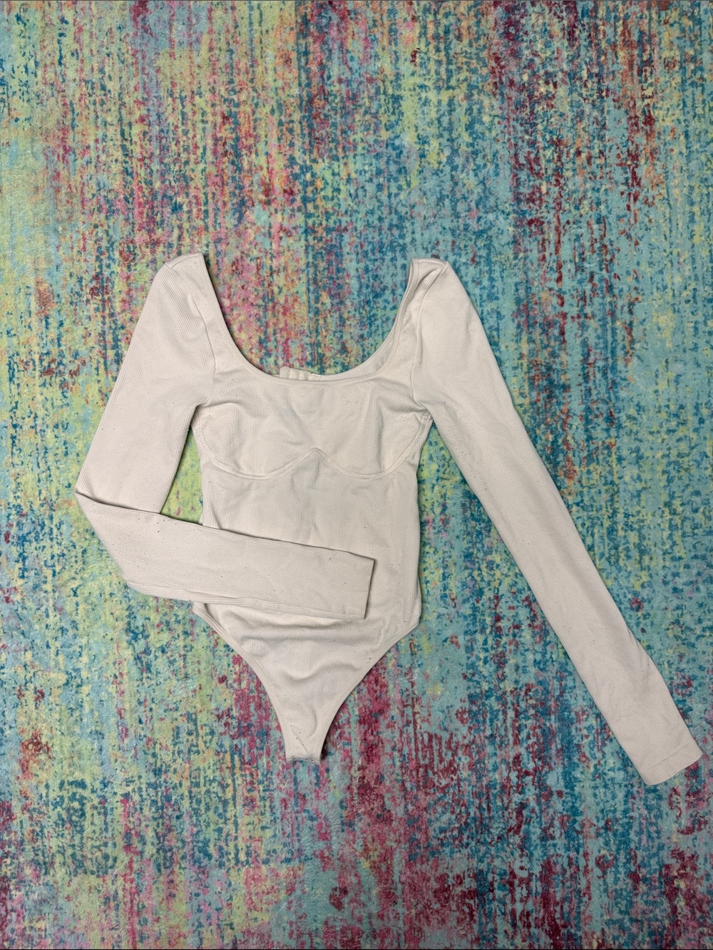 Forever 21 White Long-Sleeve Scoop Neck Girls Bodysuit